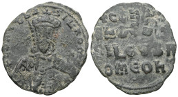 Byzantine Constantine VII Porphyrogenitus, with Romanus I (913-959) AE Follis Obv: Crowned facing bust, wearing loros and holding akakia and globus cr...