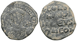 Byzantine Constantine VII Porphyrogenitus, with Romanus I (913-959) AE Follis Obv: Crowned facing bust, wearing loros and holding akakia and globus cr...