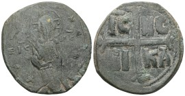 Byzantine Michael IV the Paphlagonian (1034-1041) AE follis (Bronze) Constantinople Anonymous Follis Class C Obv: + EMMA-NOVHL around, IC-XC to right ...