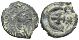 Byzantine Justinian I (?), 527-565. Pentanummium , Constantinople. Diademed, draped and cuirassed bust right. Rev. Large E; Γ. SB 170.

Weight:1,8 g...