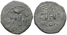Byzantine
Heraclius, with Martina and Heraclius Constantine, 610-641. Follis (Bronze), Constantinopolis, RY 10 = 625/6. Heraclius in center, Heracliu...