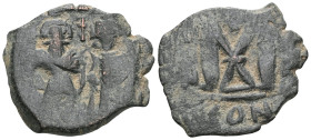 Byzantine
Heraclius, with Heraclius Constantine. 610-641. Follis (bronze). Constantinople. Heraclius, holding long cross, and Heraclius Constantine, ...