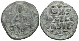 Byzantine Anonymous Folles, time of Constantine IX, circa 1042-1055. Follis (Bronze), Constantinopolis. Christ seated facing on square-backed throne. ...