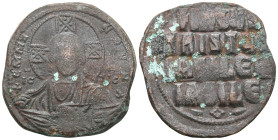 Byzantine Anonymous, time of Basil II & Constantine VIII, circa 970-1025. Follis (Bronze), Class A2, Constantinople. +EMMANOVHΛ / IC - XC Bust of Chri...