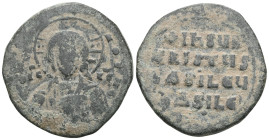 Byzantine Anonymous, time of Basil II & Constantine VIII, circa 970-1025. Follis (Bronze), Class A2, Constantinople. +EMMANOVHΛ / IC - XC Bust of Chri...
