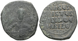 Byzantine Anonymous, time of Basil II & Constantine VIII, circa 970-1025. Follis (Bronze), Class A2, Constantinople. +EMMANOVHΛ / IC - XC Bust of Chri...