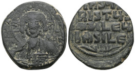 Byzantine Anonymous, time of Basil II & Constantine VIII, circa 970-1025. Follis (Bronze), Class A2, Constantinople. +EMMANOVHΛ / IC - XC Bust of Chri...