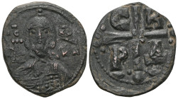 BYZANTINE Romanus IV, Diogenes AD 1068-1071. Constantinople Follis Æ . IC XC NI-KA, facing bust of Christ Pantokrator / C-R P-Δ, cross, with saltire c...