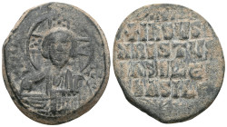 Byzantine Anonymous, time of Basil II & Constantine VIII, circa 970-1025. Follis (Bronze), Class A2, Constantinople. +EMMANOVHΛ / IC - XC Bust of Chri...