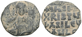 Byzantine Anonymous, time of Basil II & Constantine VIII, circa 970-1025. Follis (Bronze), Class A2, Constantinople. +EMMANOVHΛ / IC - XC Bust of Chri...