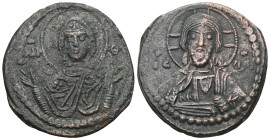 Byzantine Anonymous Folles, time of Romanus IV, circa 1068-1071. Follis (Bronze), Class G, Constantinople. IC XC Facing bust of Christ Pantokrator. Re...
