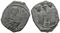 Byzantine Constantine X Ducas and Eudocia (1059-1067) Constantinople, Follis Æ Obv: + EMMA-NOVHΛ Christ standing facing on footstool, wearing nimbus a...