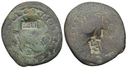 COUNTERMARKED COPPER: AE follis , Anonymous, time of Constantine IX, circa 1042-1055.Rev. -+-/ IS XS/ ЬASILE / ЬASIL/ - (crescent) - in five lines. DO...