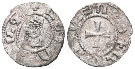 ARMENIA, Cilician Armenia. Royal . Levon V. 1374-1393. BI Denier . Crowned bust facing / Cross pattée, with pellet in each angle. AC 503 var. (rev. le...