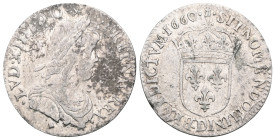 Capetian coins / Capetian coins Louis XIV, 1/12 shield with a youthful bust, 1st effigy, 1660 Montpellier A/LVD. XIIII. D. G. (different) - .FR. ET. N...