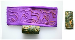 Egypte First Dinasty 2960-2649 BC Steatite Stone , Rare.
From a Mcdowel families collection, formed before 2005.
Weight:24,1 gr
Diameter:15,1 mm