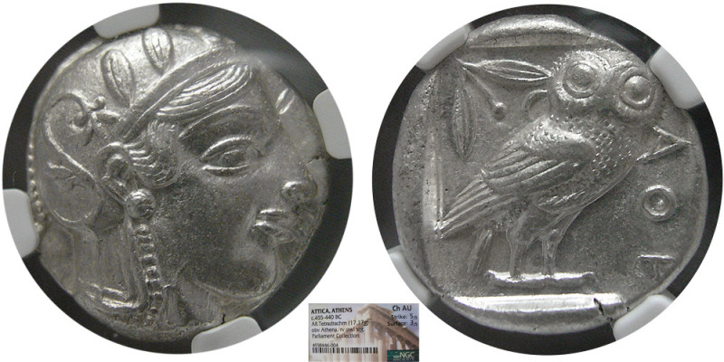 ATTICA, Athens. 455-440 BC. Silver Tetradrachm (17.17 gm; 23 mm). NGC-Choice AU....