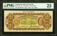 Australia Commonwealth Bank of Australia 1/2 Sovereign ND (1926) Pick 15a PMG Very Fine 25. An excellent example of this scarce, earlier variety, whic...