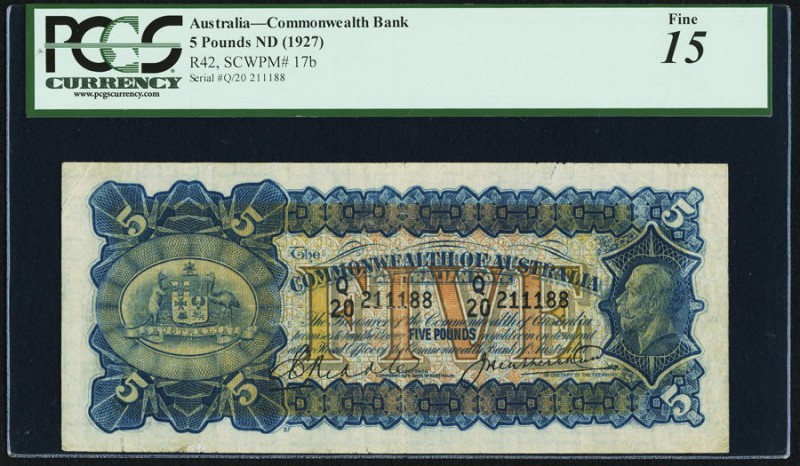 Australia Commonwealth Bank of Australia 5 Pounds ND (1927) Pick 17b PCGS Fine 1...