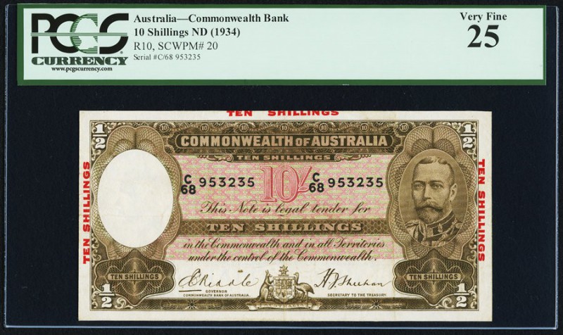 Australia Commonwealth Bank of Australia 10 Shillings ND (1934) Pick 20 PCGS Ver...