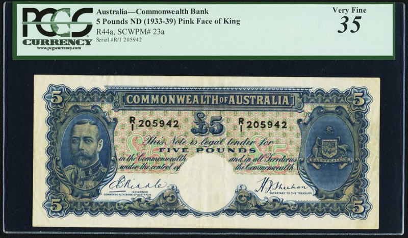 Australia Commonwealth Bank of Australia 5 Pounds ND (1933-39) Pick 23a PCGS Ver...