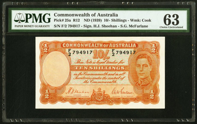 Australia Commonwealth Bank of Australia 10 Shillings ND (1939) Pick 25a PMG Cho...