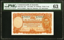 Australia Commonwealth Bank of Australia 10 Shillings ND (1939) Pick 25a PMG Choice Uncirculated 63. The first variety to feature King George VI, and ...