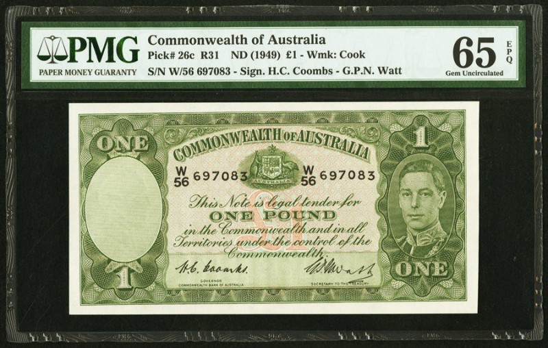 Australia Commonwealth Bank of Australia 1 Pound ND (1949) Pick 26c PMG Gem Unci...