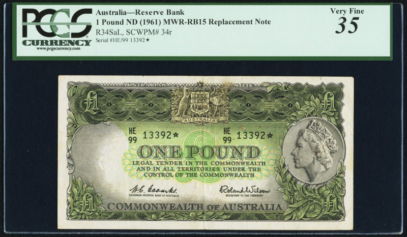Australia Reserve Bank of Australia 1 Pound ND (1961) Pick 34r Replacement PCGS ...