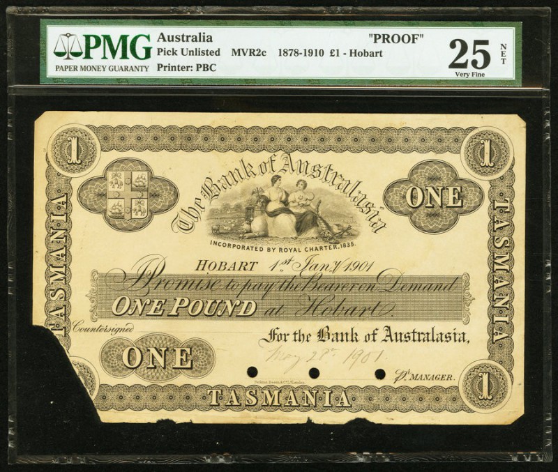 Australia Bank of Australasia Hobart, Tasmania 1 Pound 1.1.1901 Pick UNL Face Pr...