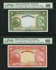 Bahamas Bahamas Government 4; 10 Shillings L. 1936 (1953) Pick 13d; 14d PMG Gem Uncirculated 66 EPQ (2). Large margins and pristine paper are the hall...