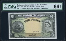 Bahamas Bahamas Government 1 Pound ND (1954) Pick 15b PMG Gem Uncirculated 66 EPQ. A pack fresh example of this scarce type, which features a split pr...