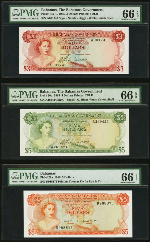 Bahamas Bahamas Government 3; 5 Dollars L. 1965 Pick 19a; 20a; Bahamas Monetary ...