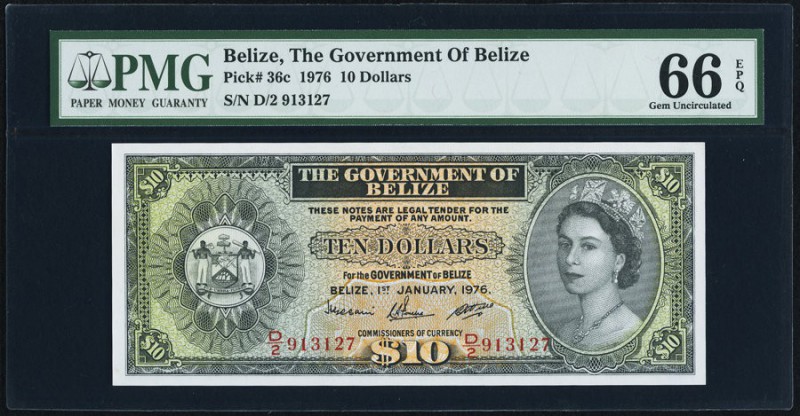 Belize Government of Belize 10 Dollars 1.1.1976 Pick 36c PMG Gem Uncirculated 66...