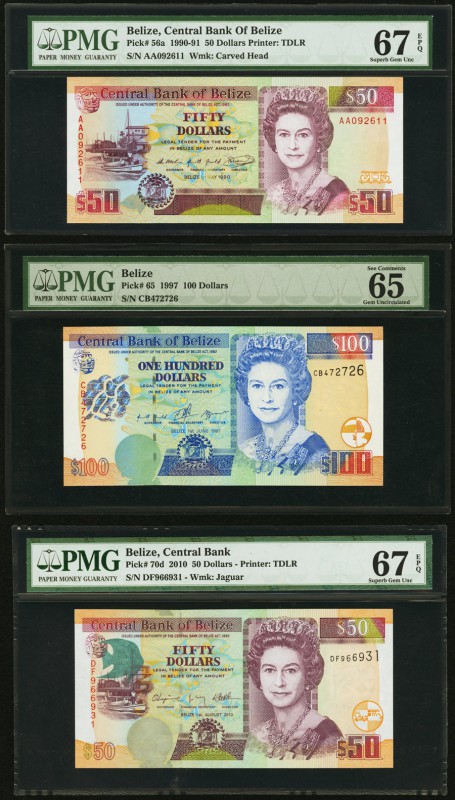 Belize Central Bank of Belize 50 Dollars 1.5.1990 Pick 56a PMG Superb Gem Unc 67...