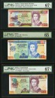 Belize Central Bank of Belize 50 Dollars 1.5.1990 Pick 56a PMG Superb Gem Unc 67 EPQ; 100 Dollars 1.6.1997 Pick 65 PMG Gem Uncirculated 65 EPQ; 50 Dol...