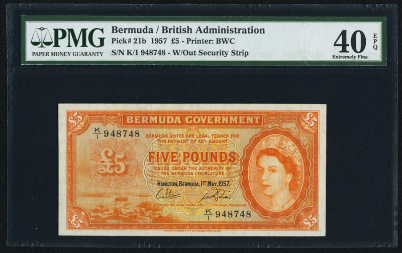 Bermuda Bermuda Government 5 Pounds 1.5.1957 Pick 21b PMG Extremely Fine 40 EPQ....