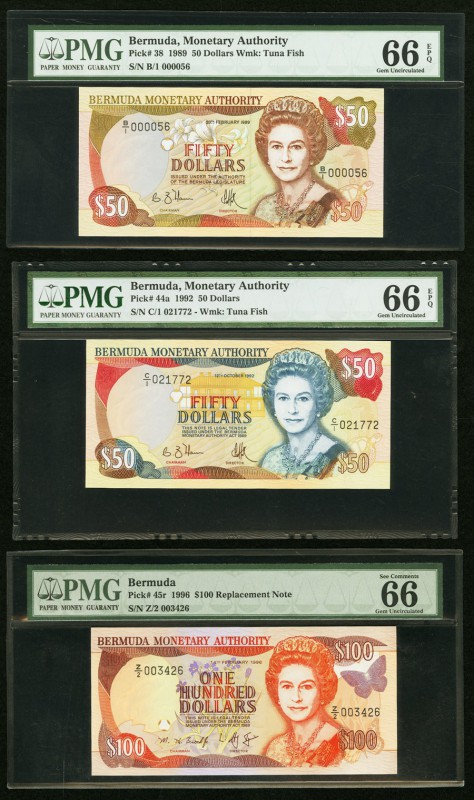 Bermuda Monetary Authority Three Graded Examples. $50 20.2.1989 Pick 38, low ser...