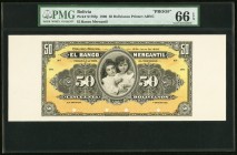 Bolivia Banco Mercantil 50 Bolivianos 10.7.1906 Pick S176fp; bp Front and Back Proofs PMG Gem Uncirculated 66 EPQ; Gem Uncirculated 65 EPQ. Excellent ...