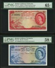 British Caribbean Territories Currency Board 1 Dollar 2.1.1962 Pick 7c PMG Gem Uncirculated 65 EPQ; 2 Dollars 2.1.1959 Pick 8b PMG Choice About Unc 58...