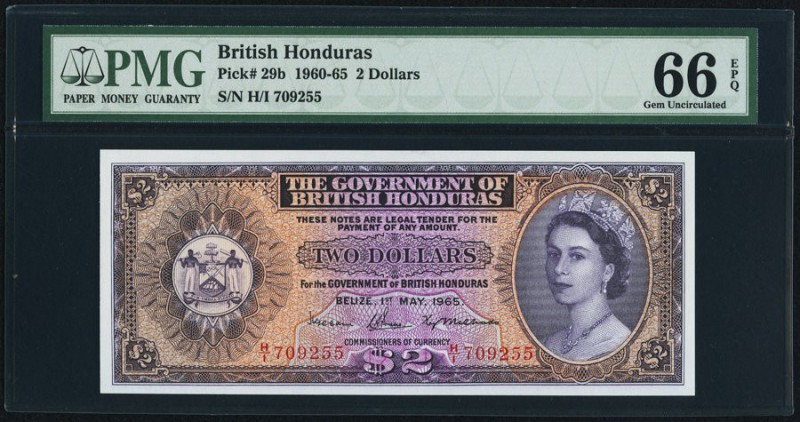 British Honduras Government of British Honduras 2 Dollars 1.5.1965 Pick 29b PMG ...