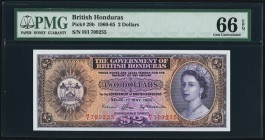 British Honduras Government of British Honduras 2 Dollars 1.5.1965 Pick 29b PMG Gem Uncirculated 66 EPQ. A handsome and choice example of this older d...