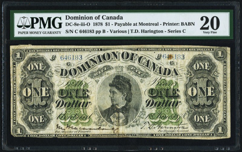 DC-8e-iii-O $1 1.6.1878 PMG Very Fine 20. A beautiful example of this popular an...