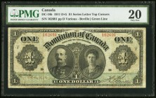 DC-18b $1 1911 PMG Very Fine 20. This earlier green-line variety featuring Lord Grey and Lady Grey is more desirable than the more common black-line v...