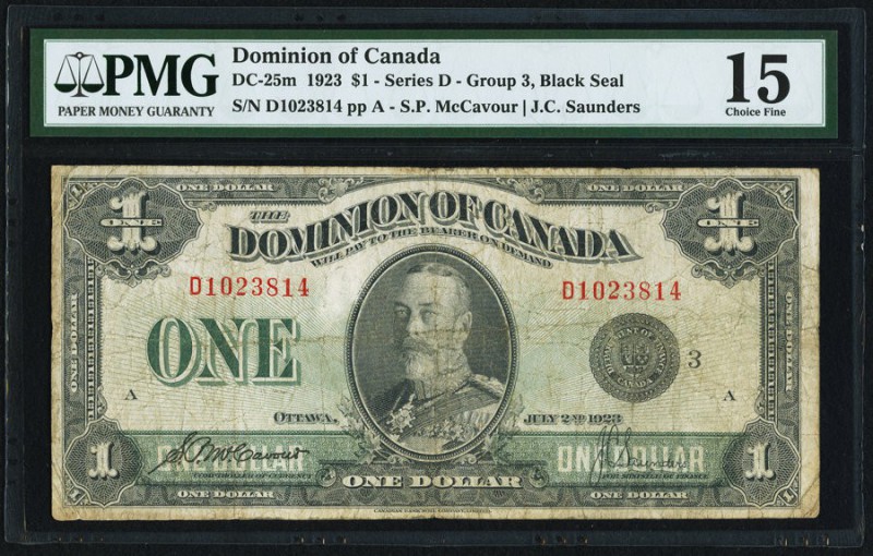 DC-25m $1 2.7.1923 PMG Choice Fine 15. Of the 18 varieties of notes cataloged un...