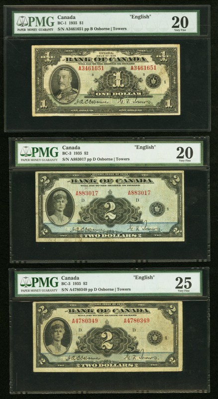 BC-1 $1 1935 PMG Very Fine 20; BC-3 $2 1935 Two Examples PMG Very Fine 20-25. An...
