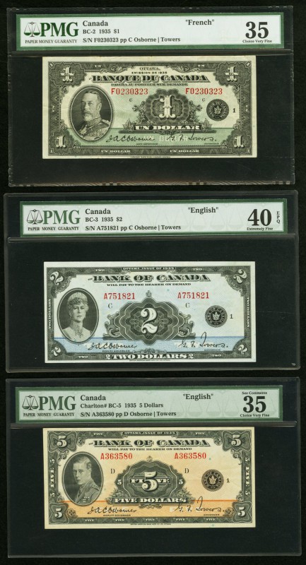 BC-2 $1 1935 PMG Choice Very Fine 35; BC-3 $2 1935 PMG Extremely Fine 40 EPQ; BC...