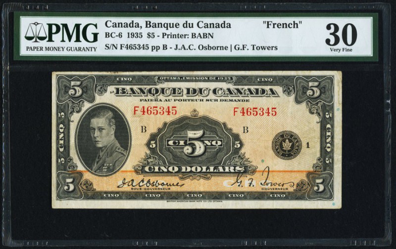 BC-6 $5 1935 PMG Very Fine 30. A handsome, lightly circulated example of this Fr...