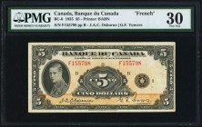 BC-6 $5 1935 PMG Very Fine 30. Only 33 percent of the print total for the 1935 5 Dollar note was printed in French, and all have the "F" prefix. Scarc...