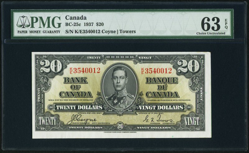 BC-25c $20 2.1.1937 PMG Choice Uncirculated 63 EPQ. A pleasing original, and sca...